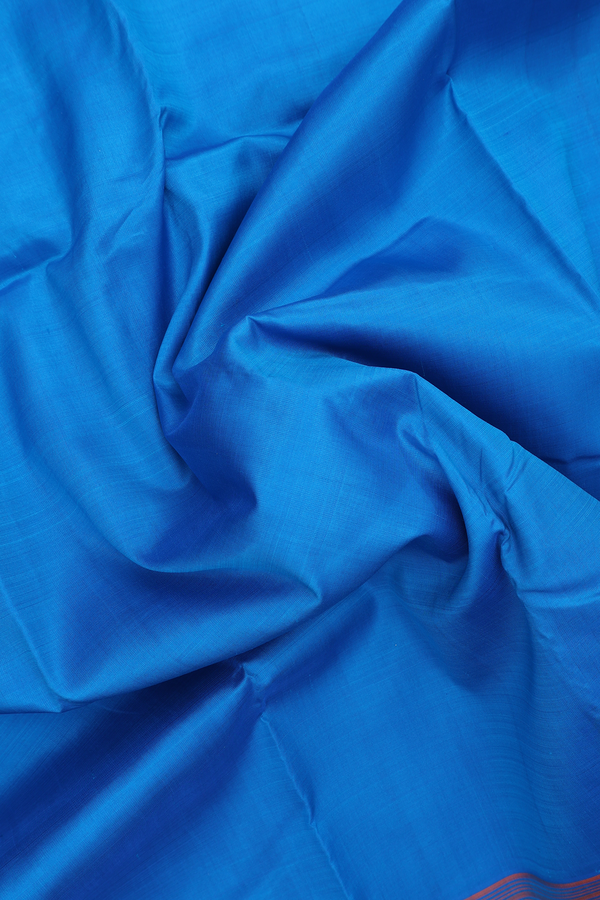 Kanchipuram Silk Saree In Cerulean Blue With Threadwork Border