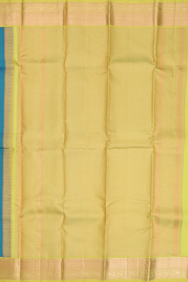 Kanchipuram Silk Saree In Cerulean Blue With Zari Buttas