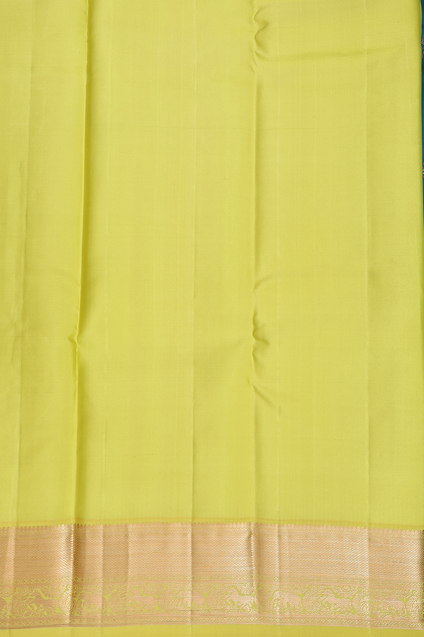 Kanchipuram Silk Saree In Cerulean Blue With Zari Buttas