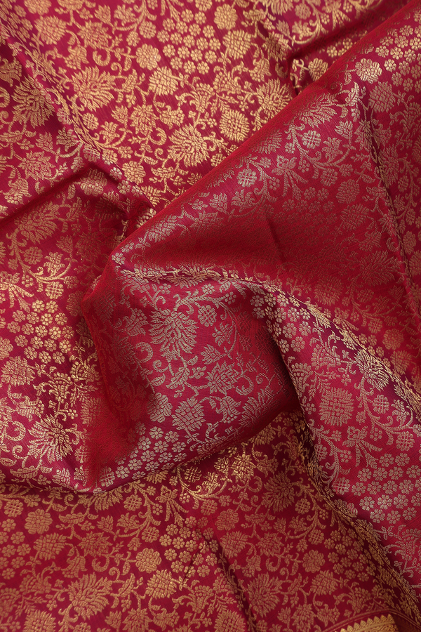 Kanchipuram Silk Saree In Cherry Red With Floral Design