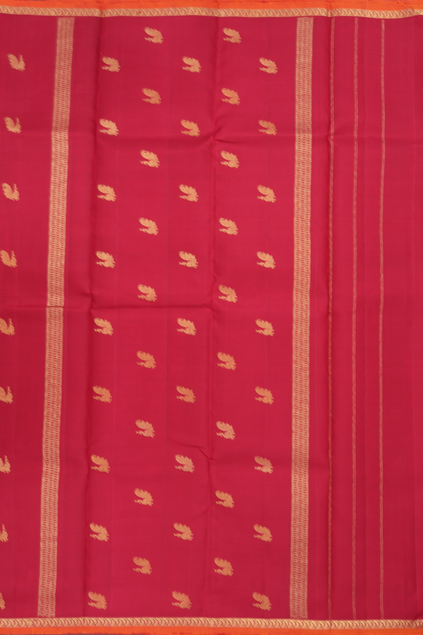 Kanchipuram Silk Saree In Cherry Red With Peacock Zari Motif