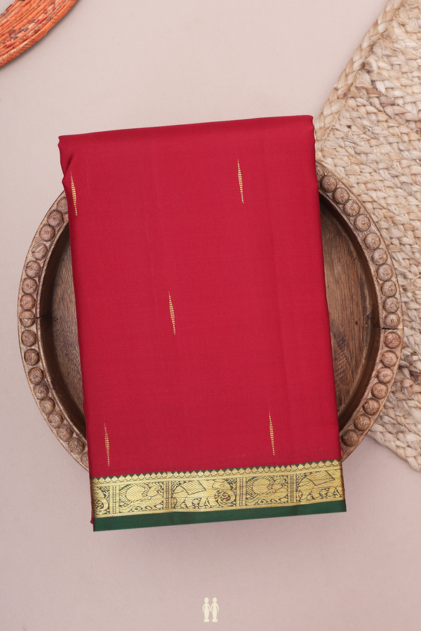Kanchipuram Silk Saree In Cherry Red With Zari Buttas