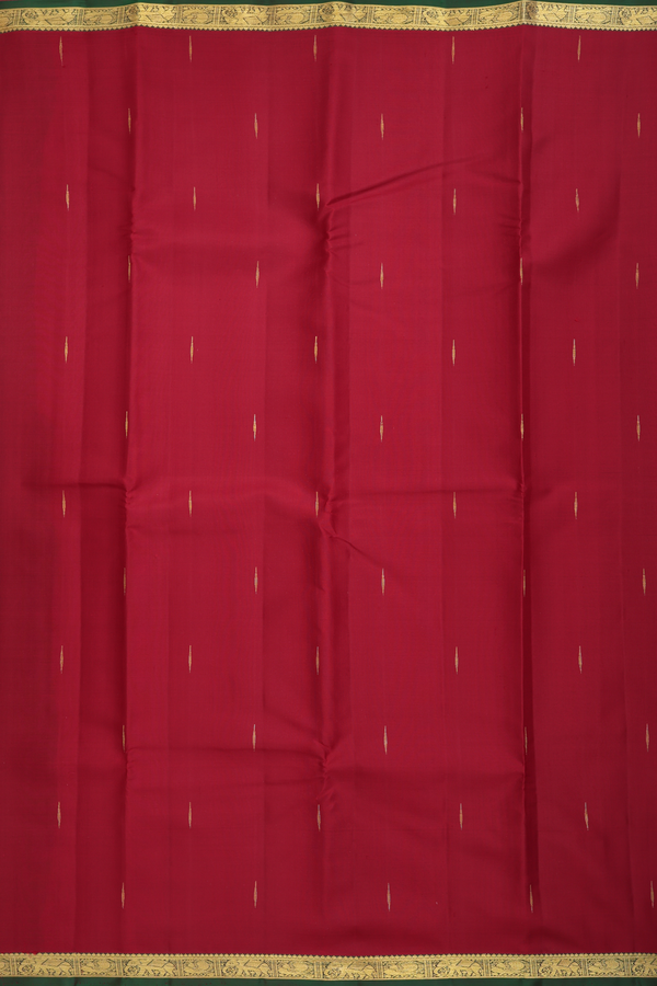 Kanchipuram Silk Saree In Cherry Red With Zari Buttas