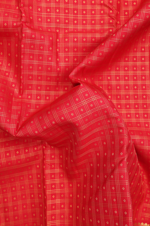 Kanchipuram Silk Saree In Chilli Red Along Checks With Buttis