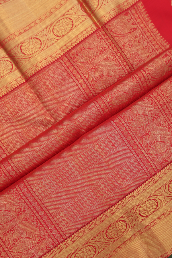 Kanchipuram Silk Saree In Chilli Red Tree Zari Motifs
