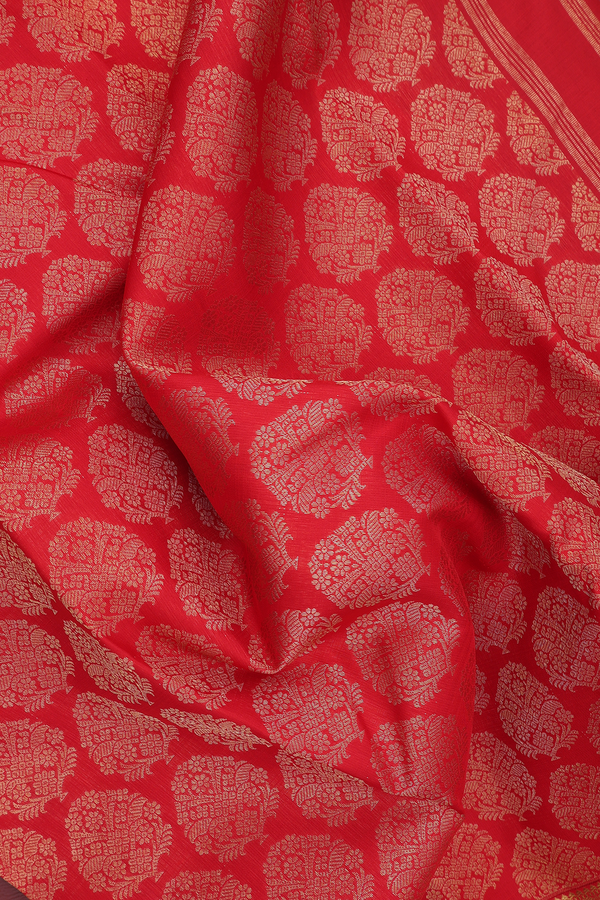 Kanchipuram Silk Saree In Chilli Red Tree Zari Motifs