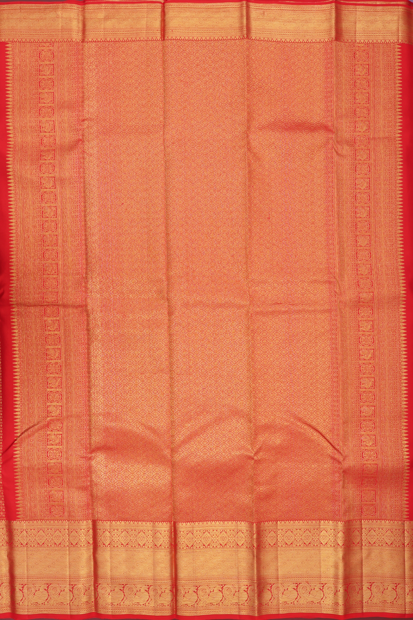 Kanchipuram Silk Saree In Chilli Red With Brocade Design