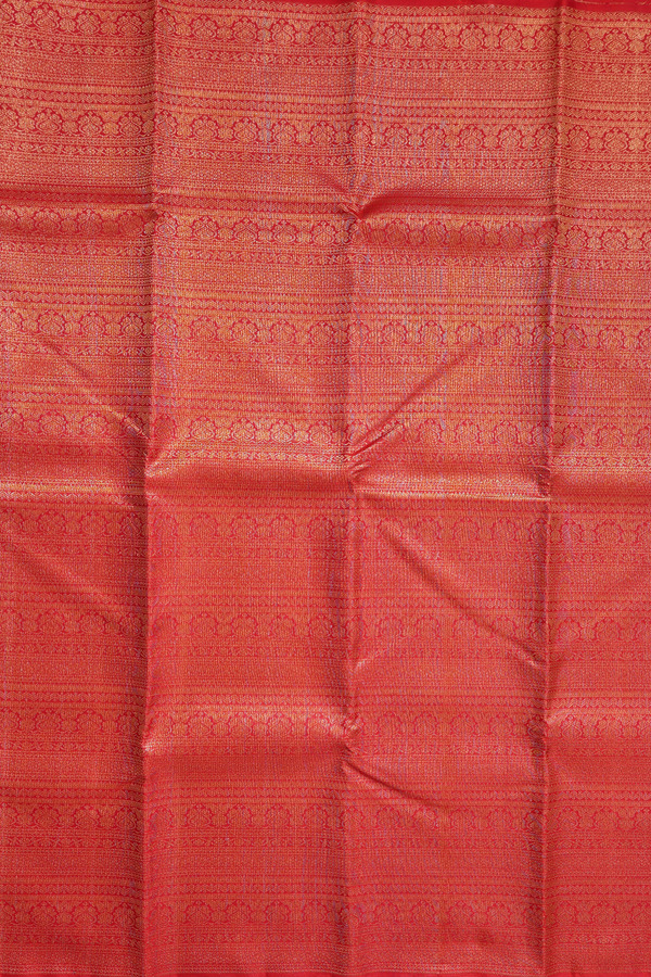 Kanchipuram Silk Saree In Chilli Red With Brocade Design