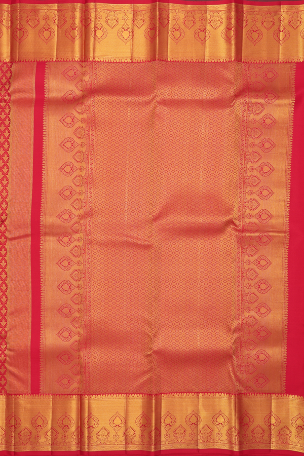 Kanchipuram Silk Saree In Chilli Red With Brocade Design