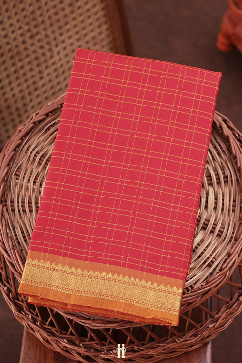 Kanchipuram Silk Saree In Chilli Red With Checks Design