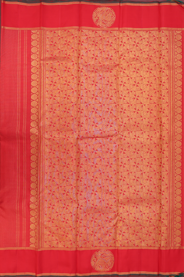 Kanchipuram Silk Saree In Chilli Red With Checks Design