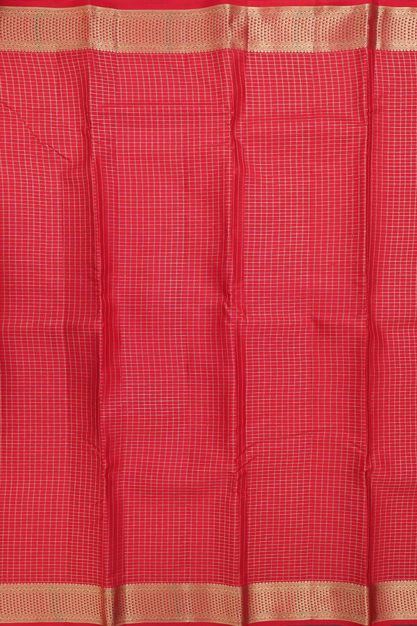 Kanchipuram Silk Saree In Chilli Red With Checks Design