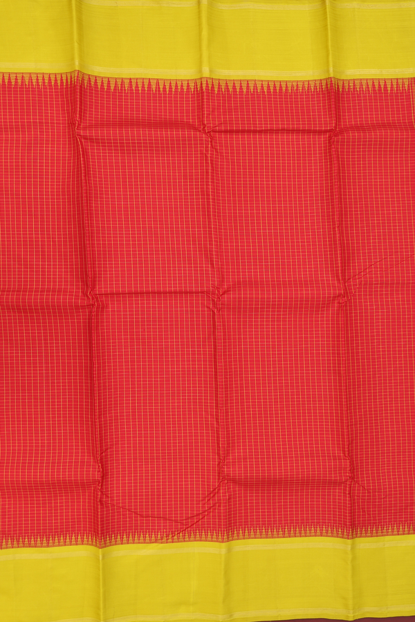 Kanchipuram Silk Saree In Chilli Red With Checks Design