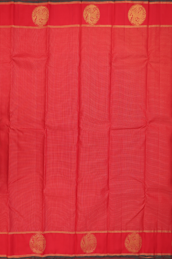 Kanchipuram Silk Saree In Chilli Red With Checks Design