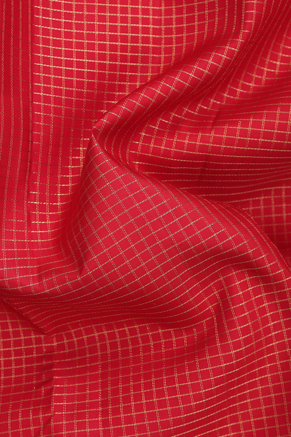 Kanchipuram Silk Saree In Chilli Red With Checks Design