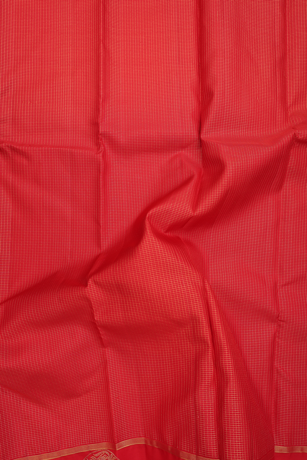 Kanchipuram Silk Saree In Chilli Red With Checks Design