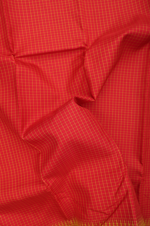 Kanchipuram Silk Saree In Chilli Red With Checks Design
