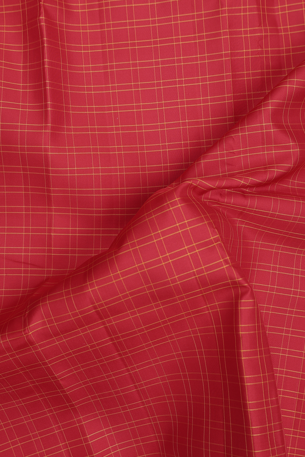 Kanchipuram Silk Saree In Chilli Red With Checks Design
