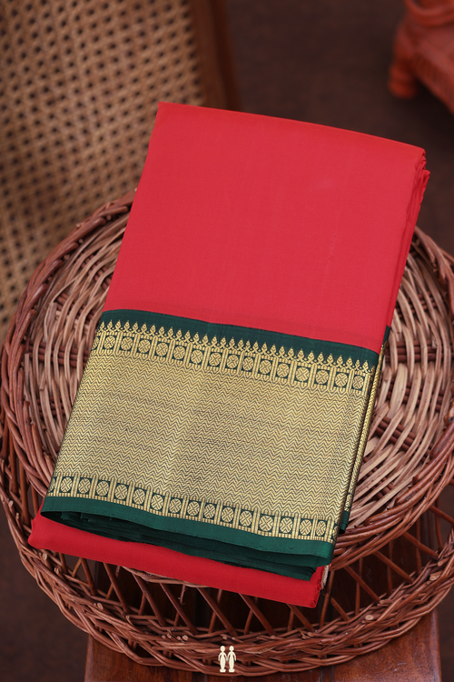 Kanchipuram Silk Saree In Chilli Red With Contrast Border