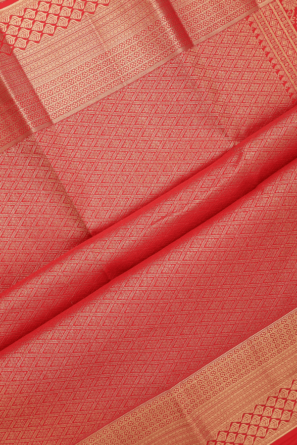 Kanchipuram Silk Saree In Chilli Red With Floral Design