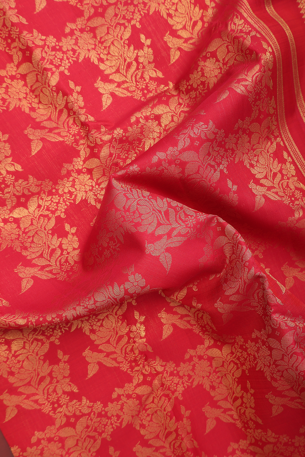 Kanchipuram Silk Saree In Chilli Red With Floral Design
