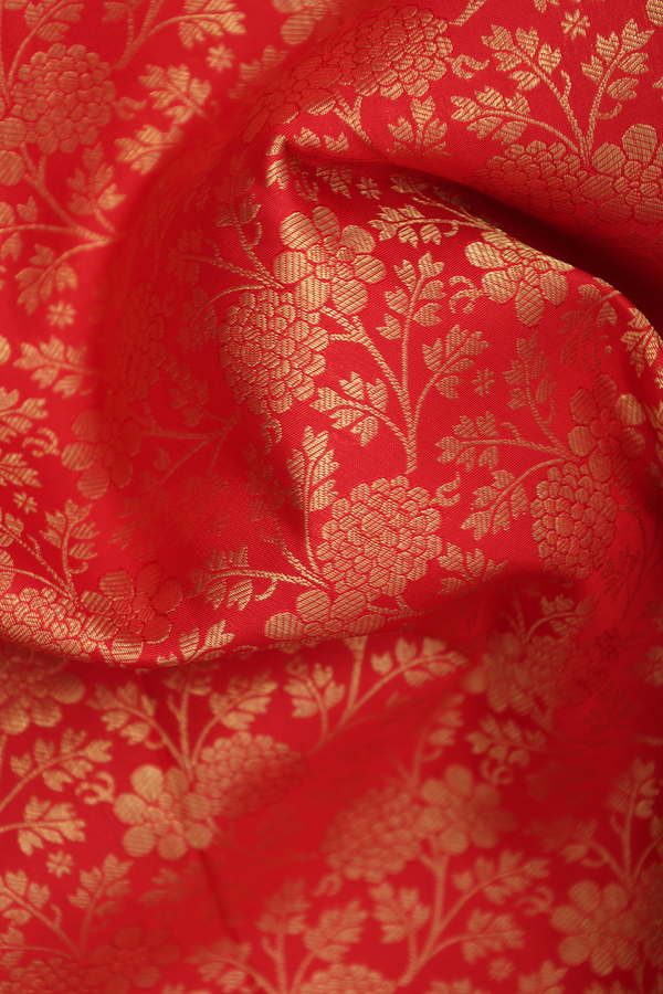 Kanchipuram Silk Saree In Chilli Red With Floral Design