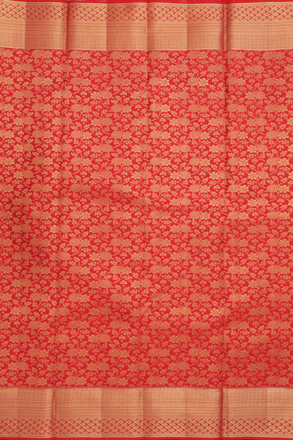 Kanchipuram Silk Saree In Chilli Red With Floral Design
