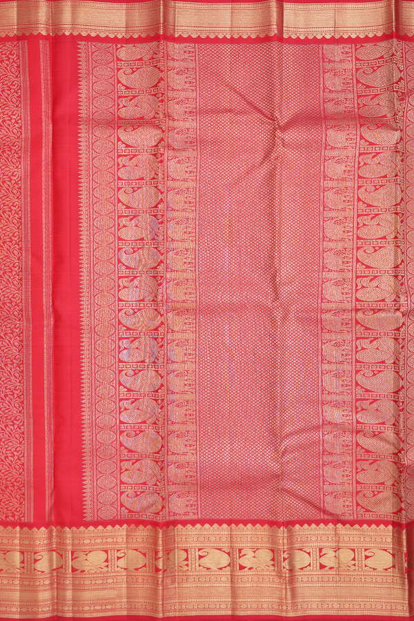 Kanchipuram Silk Saree In Chilli Red With Leaf Design