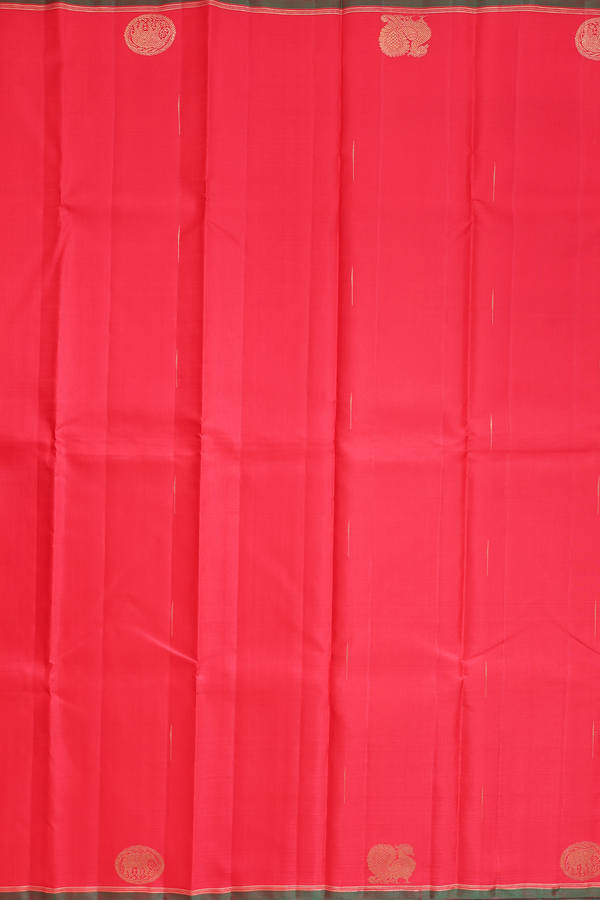 Kanchipuram Silk Saree In Chilli Red With Malli Moggu Buttas