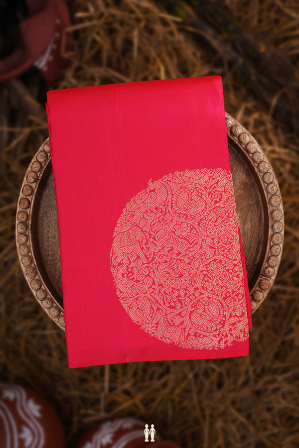 Kanchipuram Silk Saree In Chilli Red With Mandala Design