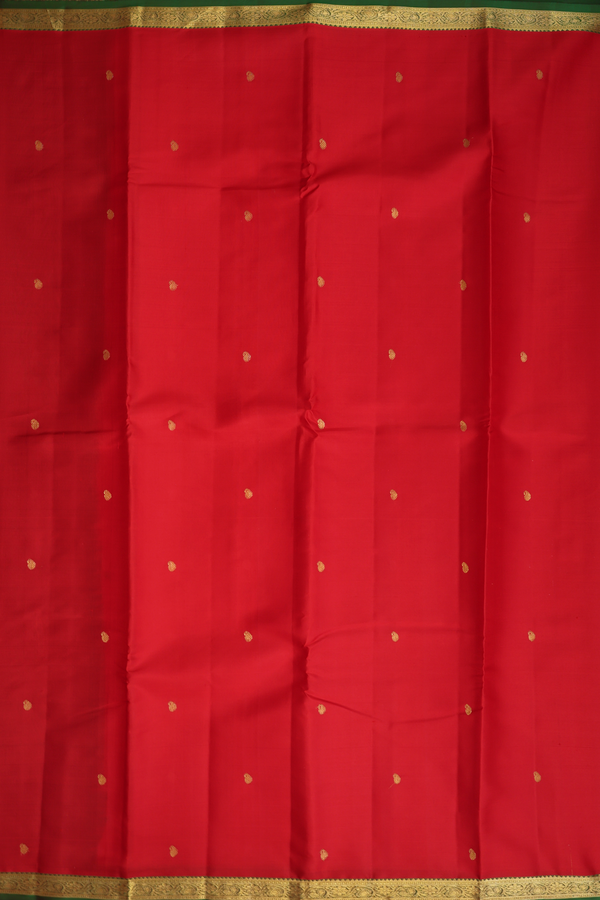Kanchipuram Silk Saree In Chilli Red With Paisley Buttas