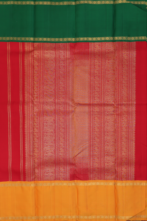 Kanchipuram Silk Saree In Chilli Red With Rudraksh Buttas