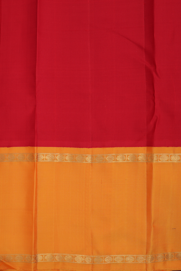 Kanchipuram Silk Saree In Chilli Red With Rudraksh Buttas