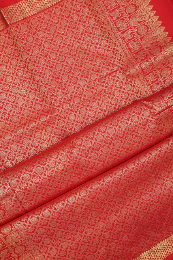 Kanchipuram Silk Saree In Chilli Red With Stripes Design