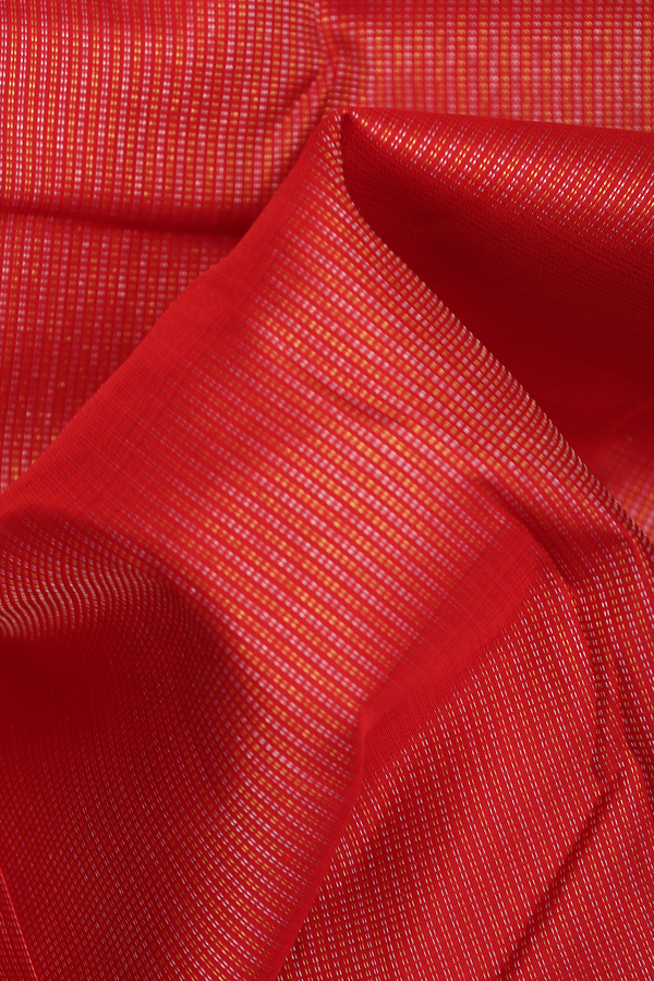 Kanchipuram Silk Saree In Chilli Red With Stripes Design