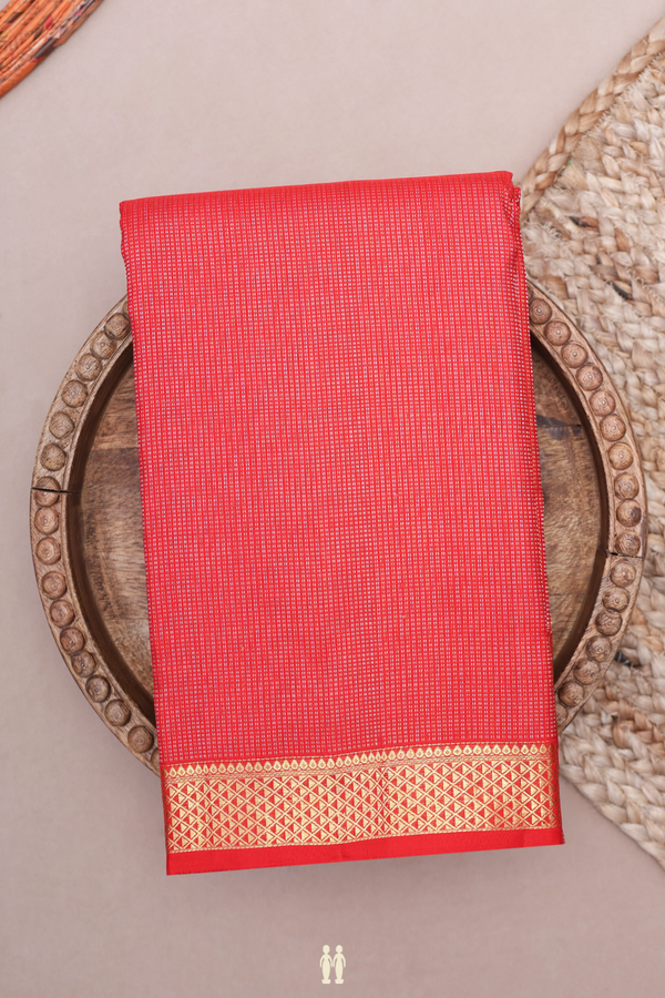 Kanchipuram Silk Saree In Chilli Red With Stripes Design