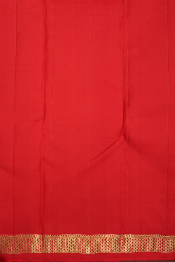 Kanchipuram Silk Saree In Chilli Red With Stripes Design