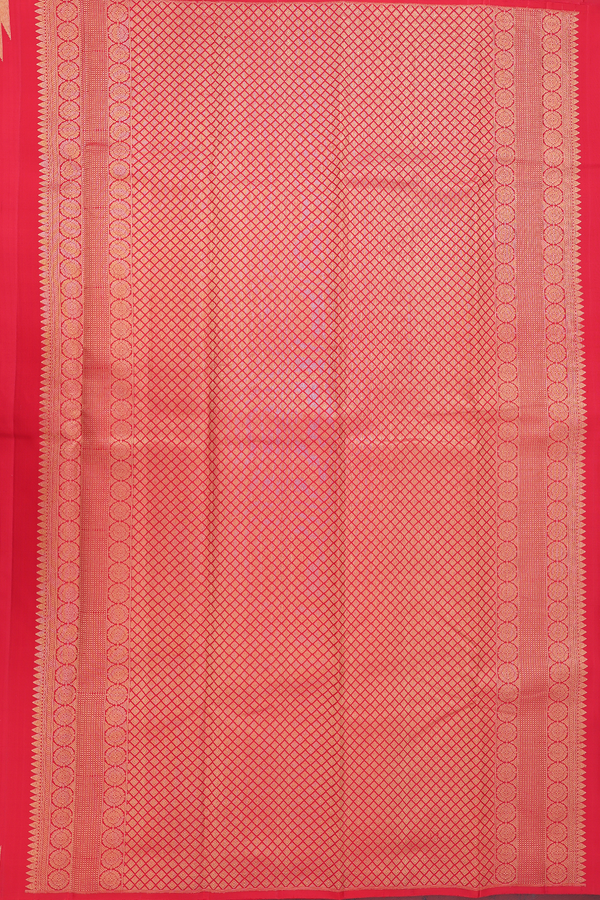 Kanchipuram Silk Saree In Chilli Red With Temple Border