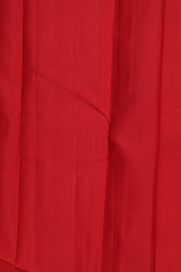 Kanchipuram Silk Saree In Scarlet Red With Temple Border