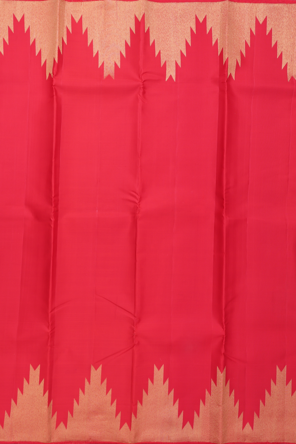 Kanchipuram Silk Saree In Chilli Red With Temple Border