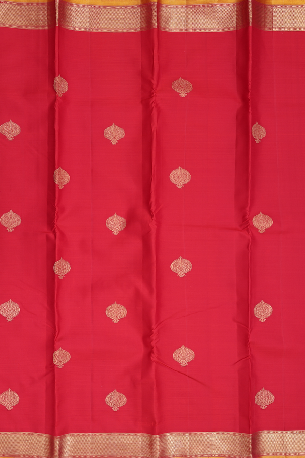Kanchipuram Silk Saree In Chilli Red With Zari Buttas