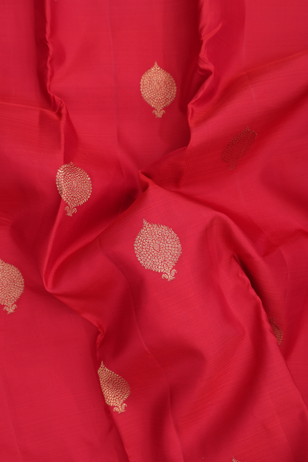 Kanchipuram Silk Saree In Chilli Red With Zari Buttas