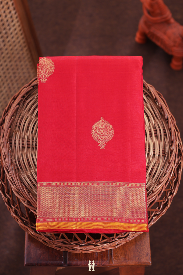 Kanchipuram Silk Saree In Chilli Red With Zari Buttas