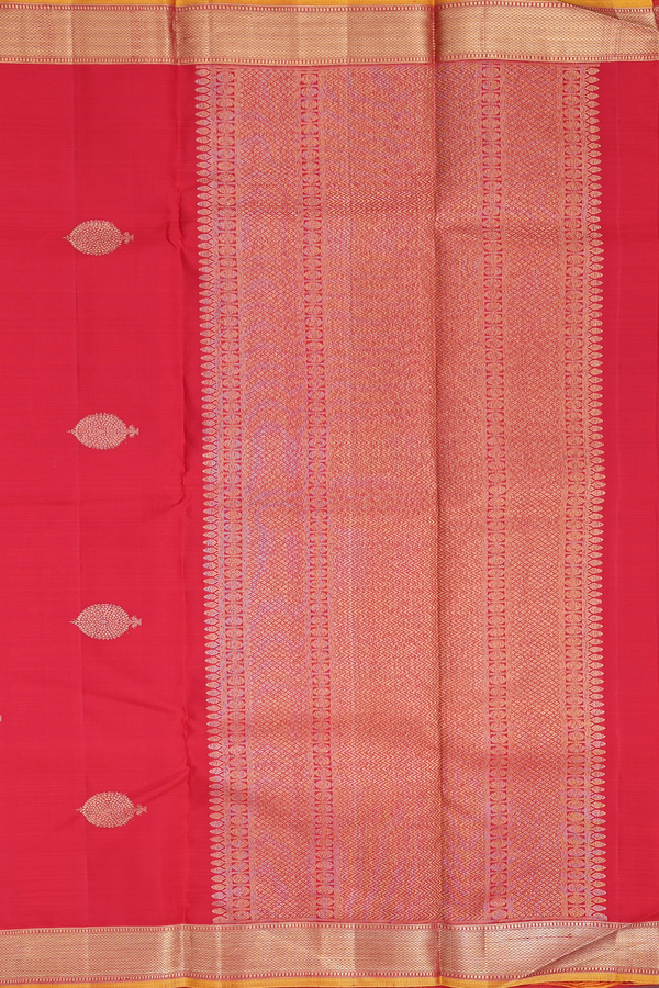 Kanchipuram Silk Saree In Chilli Red With Zari Buttas