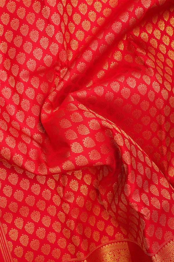 Kanchipuram Silk Saree In Chilli Red With Zari Buttas