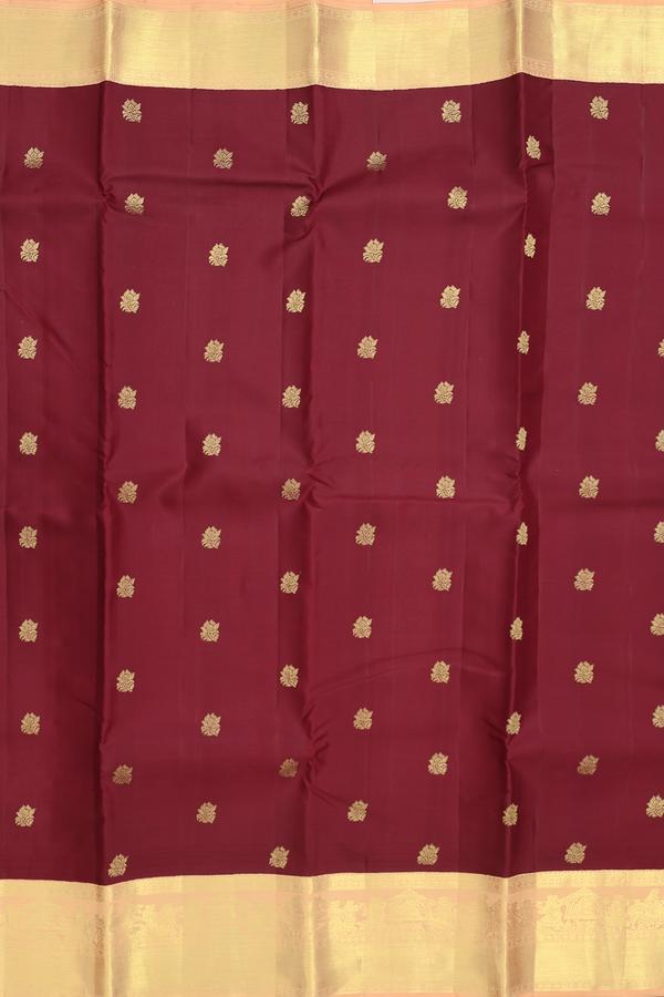 Kanchipuram Silk Saree In Chocolate Brown With Floral Buttas