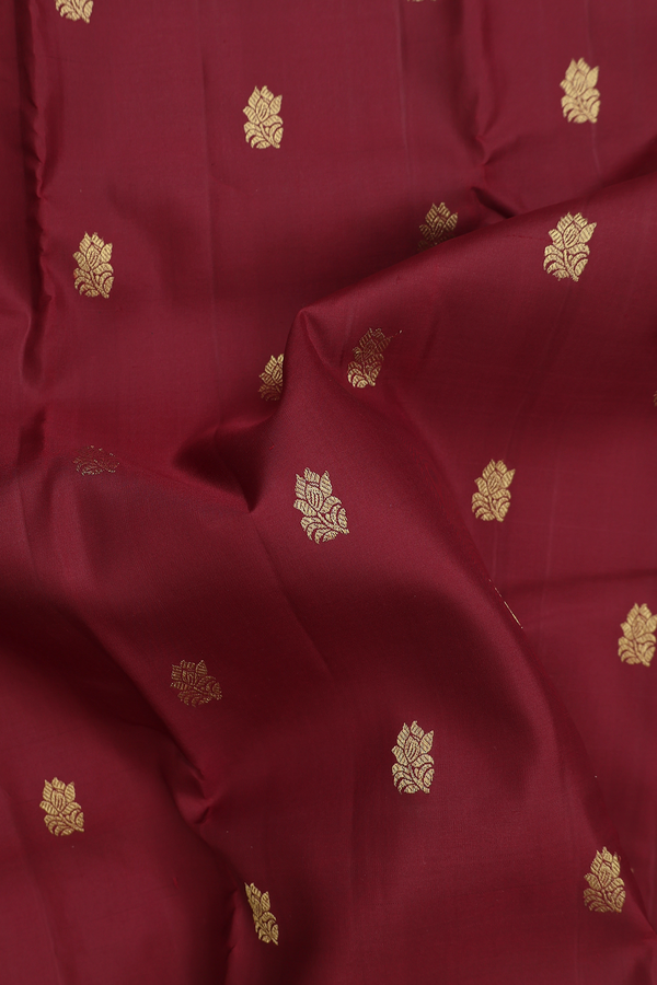 Kanchipuram Silk Saree In Chocolate Brown With Floral Buttas