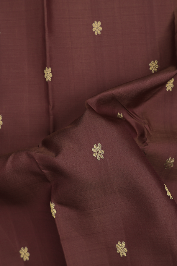 Kanchipuram Silk Saree In Chocolate Brown With Floral Buttas