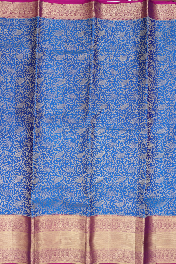 Kanchipuram Silk Saree In Cobalt Blue With Brocade Design
