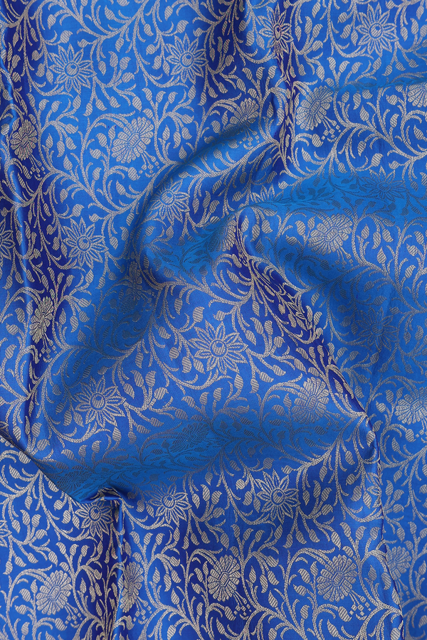 Kanchipuram Silk Saree In Cobalt Blue With Brocade Design